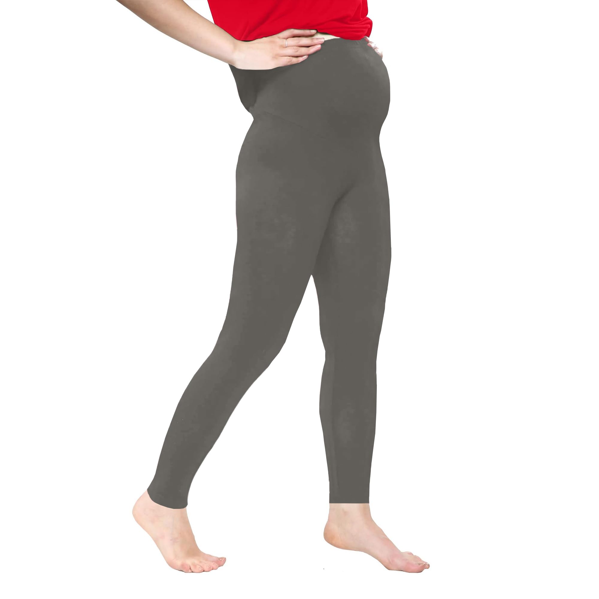 Fairy Trendz Ltd Women's Grey Maternity Cotton Leggings And Over Bump, Elastic Waisted - Pregnancy Yoga, Super Stretchy Ankle Length Pant ( Uk 18)