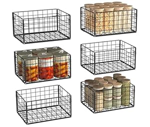 X-cosrack Metal Wire Basket Pantry Baskets Foldable Cabinet Organizers with Handles-6 Pack-12"x9"X6", Food Storage Freezer Organizer Bins for Kitchen Bathroom Laundry Closet Garage - Patent Design