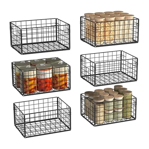 X-cosrack Metal Wire Basket Pantry Basket Foldable Cabinet Organizer with Handles-6 Pack-12"x9"X6", Food Storage Freezer Organizer Bins for Kitchen Bathroom Laundry Closet Garage - Patent Design Cover