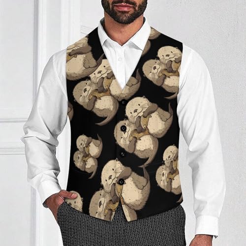 Sea Otter Men's Suit Vests Business Formal Dress Vest V-Neck Waistcoat for Wedding Casual2