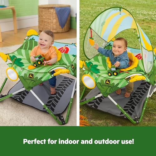 Image of Bright Starts John Deere Pop 'N Jump Portable Baby Jumper, Foldable Indoor /Outdoor Baby Jumper with Sensory Activities, Ages 6-12 Months