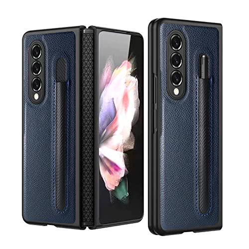 Coque Galaxy Z Fold 3 5G en cuir bleu premium et charnière articulée