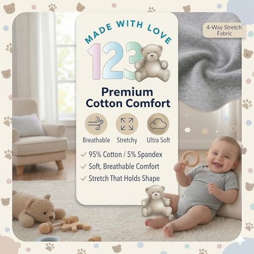 Image of 123 Bear Baby 3-Pack Soft Cotton Spandex bodysuits