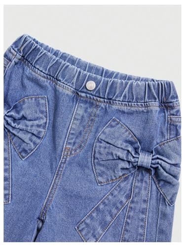 Girl's Baggy Jeans Cute Casual Bowknot Elastic Waist Straight Leg Denim Pants Trousers3