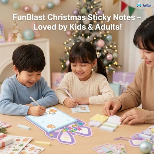 Image of FunBlast Christmas Sticky Notes - Cute Merry Christmas Memo Pad, Kawaii Sticky Note for Kids & Girls, Self Adhesive Notes and Bookmark, Stationery Gift for School, Office & Personal Use (Purple)