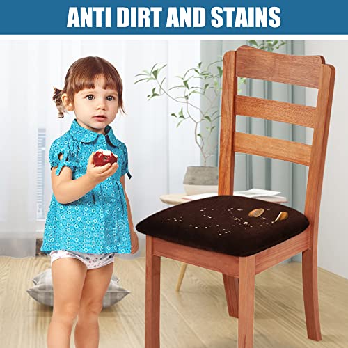 Smiry Original Velvet Dining Chair Seat Covers, Stretch Fitted Dining Room Upholstered Chair Seat Cushion Cover, Removable Washable Furniture Protector Slipcovers With Ties - Set Of 4, Coffee #TOP2