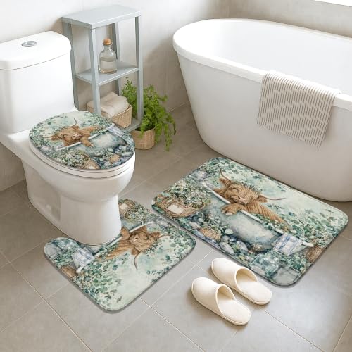 Ensemble rideau de douche imperméable vert printemps tapis de bain fleurs d'eucalyptus - 5