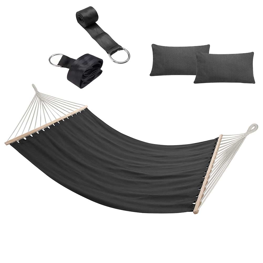 Bakaji Amaca da Giardino Doppia 2 Posti 232 x 148 cm Barre Trasversali in Legno Rivestimento in Poli Cotone con 2 Cuscini e Cinghie Design Moderno Antracite