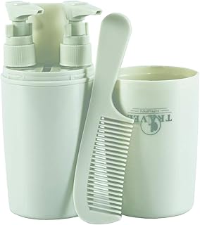 Portable Lightweight Travel Size Toiletry Kit, 5 in 1 Travel Toothbrush Kit Includes Cup, Sub Bottles, Dispenser, Comb, Toothbrush. (Pea Green)