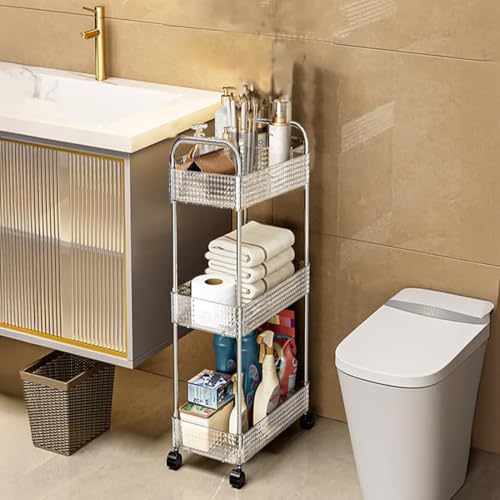 Cortina 3-Tier Rolling Storage Cart with Wheels,Slim Kitchen Organizer Rack,Space-Saving Mobile Utility Trolley with Slide Out Shelves for Bathroom & Kitchen Organization,Kids Room[14Cm Width]