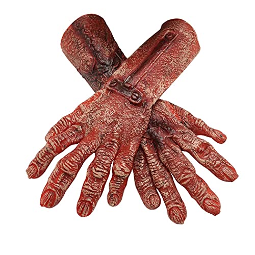 Urieo Halloween Costume Gloves Red Blood Horror Zombie Hands Tricks Cosplay Party Props Monster Glove for Adults