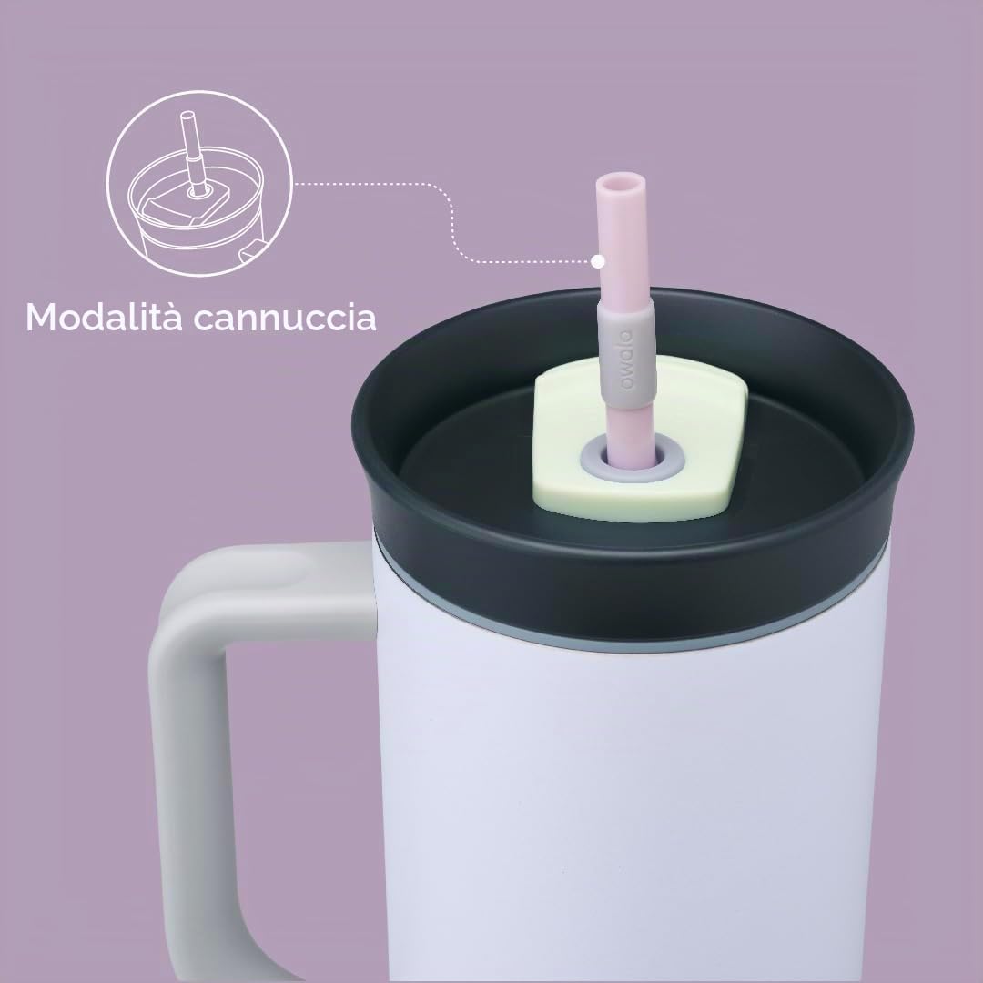 Owala Stainless Steel Insulated Travel Tumbler, 1.18 L Vaso térmico con Manico, Isolamento a Triplo Strato, Coperchio Anti-Perdita 2-in-1 con Cannuccia, Borraccia Termica per Auto, Sport e Outdoor