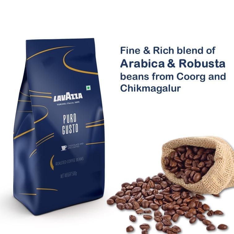 Image of Lavazza Puro Gusto, Roasted Coffee Beans Packet|Medium Dark Roast,500 Gram (Pack of 2)