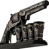 17 Oz Gun Decanter Set for Men – Handcrafted Ceramic Pistol Bottle Whiskey Decanter with Bullet Shot Glasses & Wooden Stand – Anniversary Unique Bar Gift for Whiskey, Scotch, Tequila or Bourbon Lovers