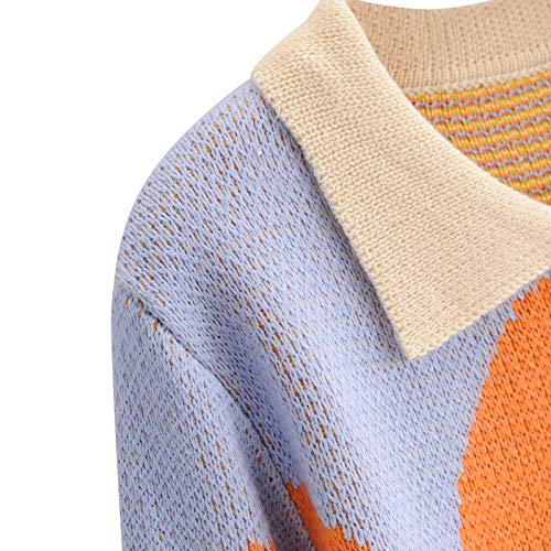 Women's Y2K Floral Print Sweater V Neck Long Sleeve Cardigan Sweater Open Front Button Down Sweet Coat Tops (Style 3-Apricot, M) #TOP3