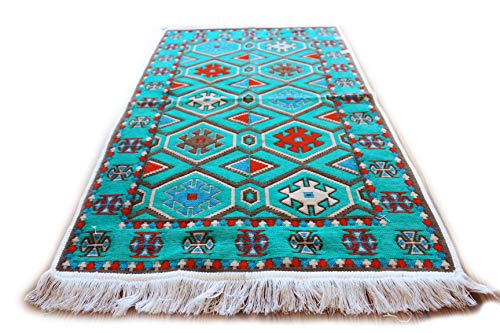 Damaskunst RS 1-2-20 - Alfombra (65 x 120 cm), color turquesa, azul, blanco y naranja