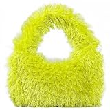 Faux Fur Fluffy Hobo Bag Furry Handbag Purse Y2K Fuzzy Tote Bag,Trendy Cute Plush Purse for Women (Grass Green)