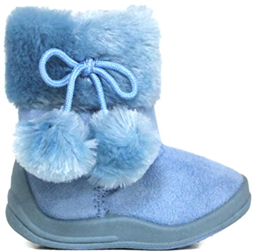 Little Girl's Bany Flat Pom Pom Ankle Boot 7 Sky Blue2