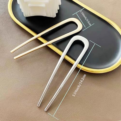 Pack of 2 French Hair Pin U-Shaped Hair Pin 14.2 cm Large Metal French Pin for All Hair Types of Women (Gold & Silver) - Image 3