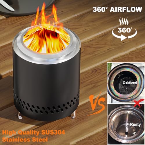FANHAO 7 Inch Tabletop Fire Pit with Stand, Stainless Steel Smokeless