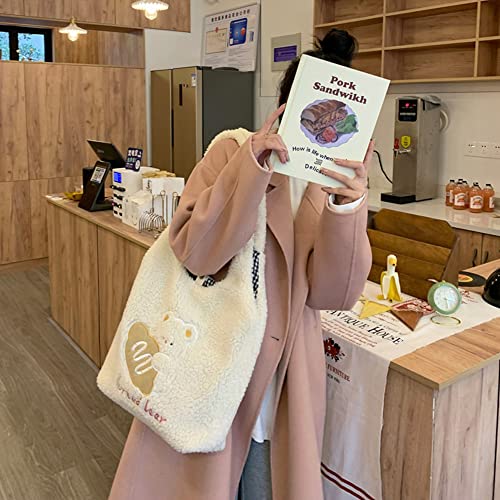 MEGAUK Women Faux Fur Tote Bag Girls Cute Bear Fluffy Shoulder Bag Plush Bag For Shopping Dating - Image 3