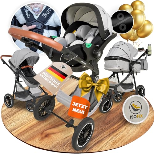 Kinderwagen 3 in 1 [Babywagen & Autositz] mit Babyschale Fahrgestell Kombi...