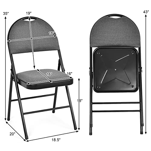 Image of Giantex 6-Pcs Folding Chairs Set - Foldable Dining Chairs with Upholstered Seat, Non-Slip Footpads, Commercial Guest Chairs, Pack of 6 Waiting Room Chair for Events Office Wedding Party Kitchen, Grey