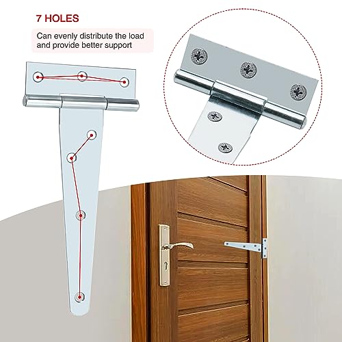 YIXISI 2 PCS 5 inch T-Strap Hinges, Strap Tee Hinge, Metal Gate Strap Hinge with 14 PCS Screws - Image 4