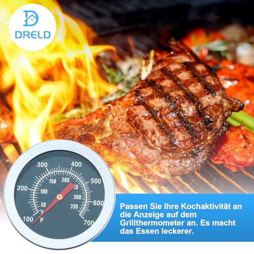 DRELD Edelstahl Barbecue Thermometer, Röstthermometer, 50-350℃/100-700℉ Gasgrillthermometer für alle Holzkohlegrill, Grills, Ofen, Smoker, Räucherofen, Backofen und Grillwagen