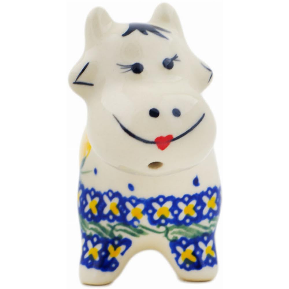 Authentic Polish Pottery Cow Shaped Creamer in When Life Gives You Lemons Design Handmade in Boles?awiec Poland by Ceramika Bona + Certificate of Authenticity
