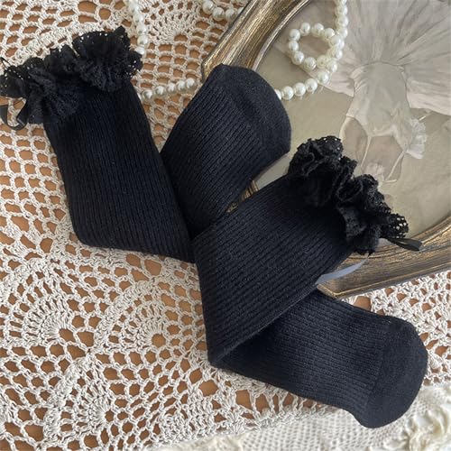 1 Pair Stackable Baby Socks Lace Trimmed Bowknot Socks Solid Girls Middle Tube Socks for 1-13 Year Kids3