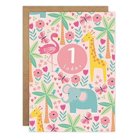 Age 1 Pink Jungle Birthday Card by James Ellis Cover