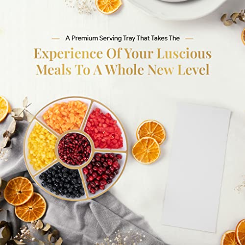 R-kay 4 Pack, 6 Sectional White Plastic Serving Trays For Party With Gold Rim - Heavy Duty Gold Party Trays For Serving Food - 12 Inch Platters - Thumbnail 6