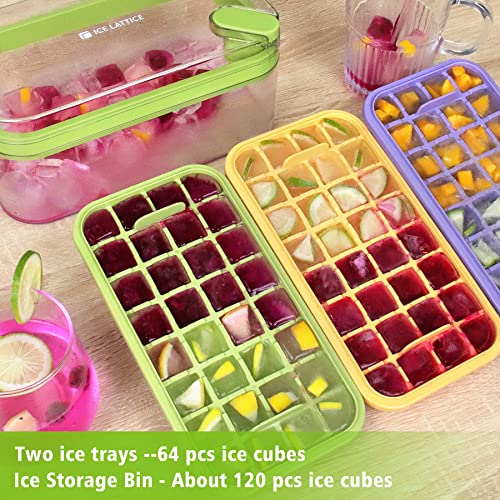 Ctszoom Ice Cube Tray With Lid And Bin &Scoop, 64 Pcs Ice Cubes Molds 2 Trays, Ice Cube Tray Mold For Freezer With One Large Square Ice Cube Molds For Whiskey, Cocktail (Green) #TOP4