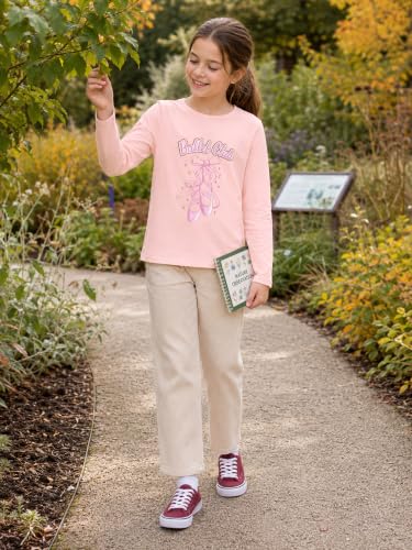 Image of Girls Long Sleeve T-Shirt Cute Versatile Basic Casual Top Size 6-18 | Soft Stretchy Tee for All Day Comfort, Versatile Layering Top for Cold Days, Cute Casual Style for Girls, Durable Easy Care