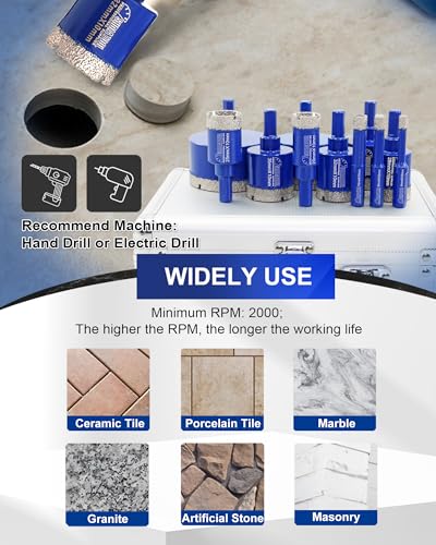 Image of SHDIATOOL Diamond Drill Core Bits Set for Porcelain Triangle Shank Hole Saw Cutter for Tile Marble Ceramic Granite on Drill Machine 11pieces(6 /8 /10 /20 /25 /28 /32 /35 /45 /50 /65MM)