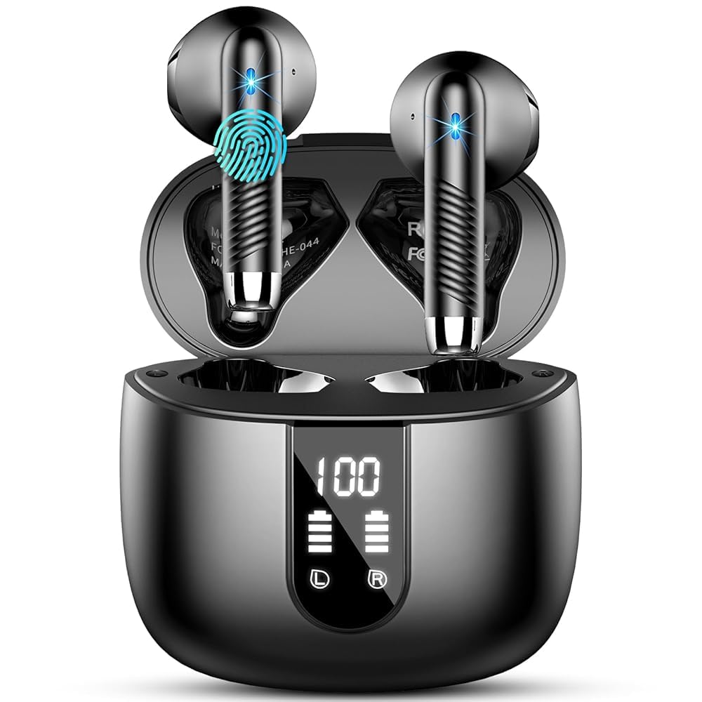 Ecouteurs Bluetooth sans Fil, Écouteurs Bluetooth 5.4 2025 Écouteurs sans Fil avec 4 ENC Réduction de Bruit Mic, IP7 Étanches Oreillette Bluetooth 56H Stéréo USB-C Casque Bluetooth pour Sport/Travail