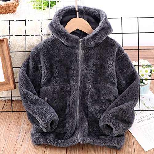 Teen Boys Girls Fleece Coat with Hood Zip Up Solid Fuzzy Thick Outerwear Winter Windproof Jacket with Pocket2