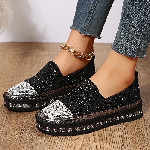Women's Fashion Rhinestone Slip On Sneakers Casual Comfort Platform Walking Shoes Cute Bowknot Glitter Bling Loafers4