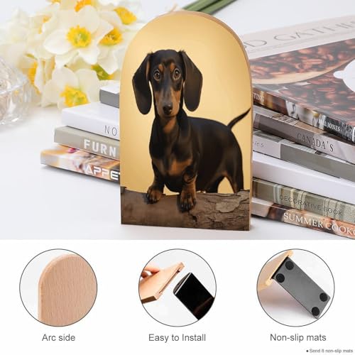 Sujetalibros de perro salchicha en madera robusta para estanterías elegantes 5