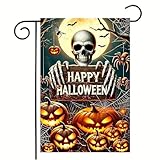 abzdfty Halloween Garden Flag 12x18 Inch Double Sided Pumpkin Skeleton Garden Flag Halloween Decorative Yard Flag for Outside, Patio, Porch and Lawn