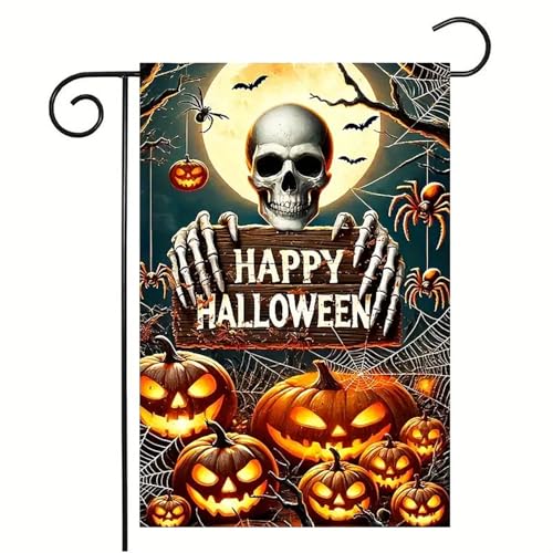 abzdfty Halloween Garden Flag 12x18 Inch Double Sided Pumpkin Skeleton Garden Flag Halloween Decorative Yard Flag for Outside, Patio, Porch and Lawn - image 1