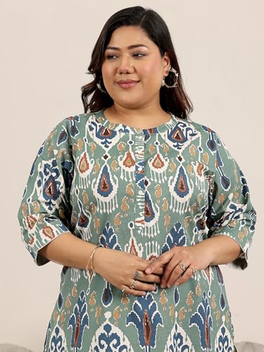 Image of Plus Size Printed Cotton Straight Kurti for Women