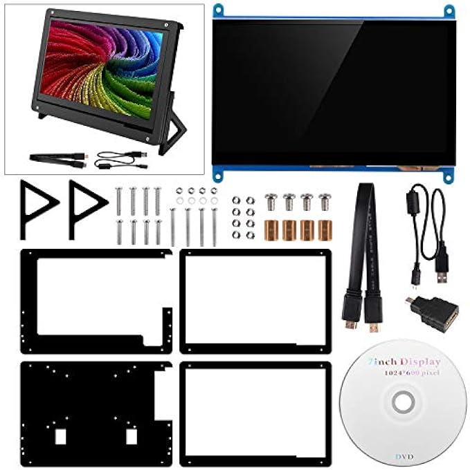 Kuman 7 英吋樹莓派觸控螢幕SC7BC IPS LCD 顯示器 HDMI 顯示器 1024x600 適用於 Raspberry Pi 4 B 3 2 1 B B+ A BB 黑色 PC