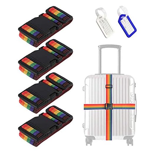 4Pcs Premium Rainbow Sangle Bagage, Ceinture Valise Réglable, Sangle Valise Voyage Ceinture Croisée avec 2Pcs Étiquette Bagage, pour Sécurité des Valises
