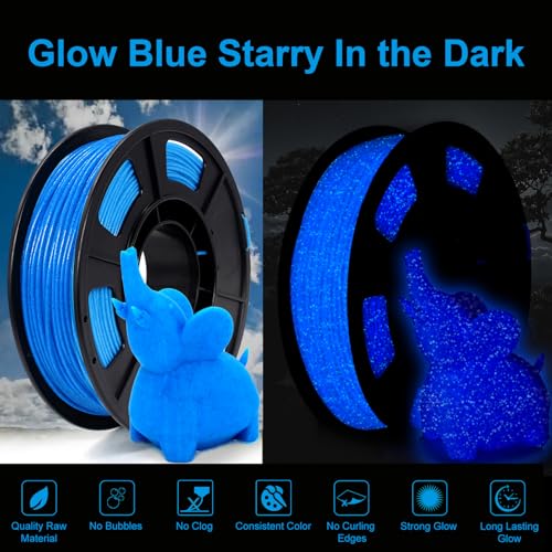 Image of 3D Printer Filament 1.75mm Glow in The Dark Shiny Firefly Blue PLA Filament for 3D Printing, Best with UV Lamps, 250g Spool (0.55lbs), Dimensional Accuracy + /- 0.02 mm, Fit Most 3D Printers