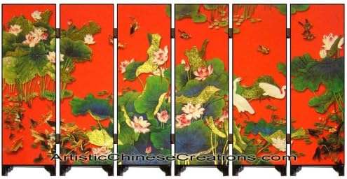 Chinese Home Decor/Chinese Gifts/Chinese Crafts/Chinese Mini Screen: Chinese Folding Mini Screen - Lotus & Fish