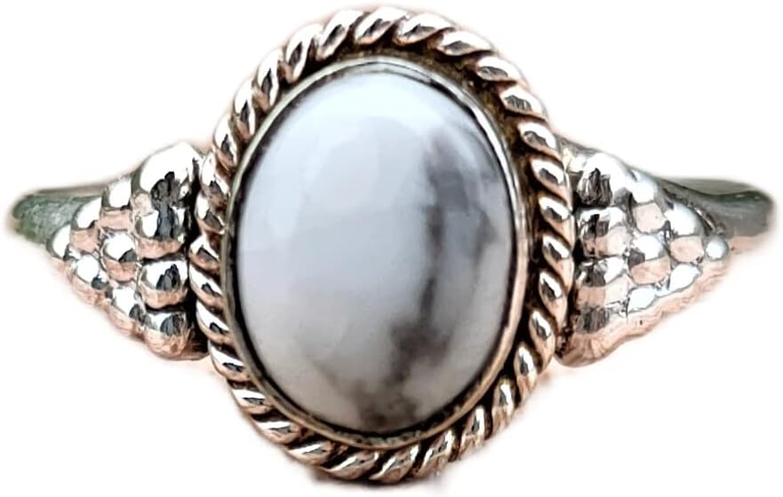 Exquisite Handmade White Howlite & White Buffalo Turquoise Oval Stone Ring - Elegant Boho Crystal Jewelry, Perfect Daily Wear & Gift For Her