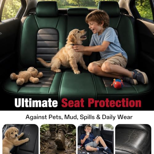 Image of Premium Leather Deluxe Front Covers for Toyota Camry 2015-2026, Black-Green