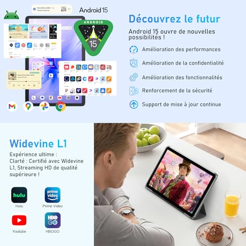 Blackview Tab60 WiFi Tablette Android 15 Tablette Taclite avec 12Go+ TF Octa Core WiFi 6 Tablette 10 Pouces 5100mAh 8MP+5MP Widevine L1 avec GMS BT5.2 - vue 4
